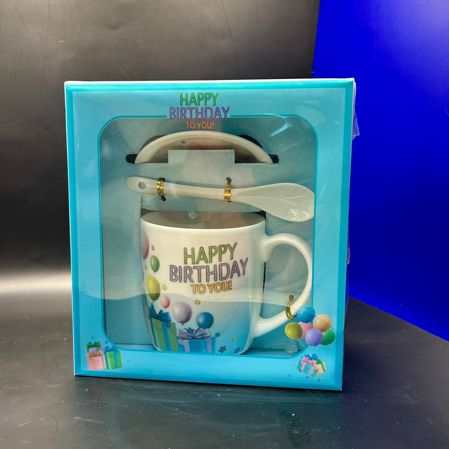 Tasse en céramique + Sous tasse + Cuillère - Happy Birthday!