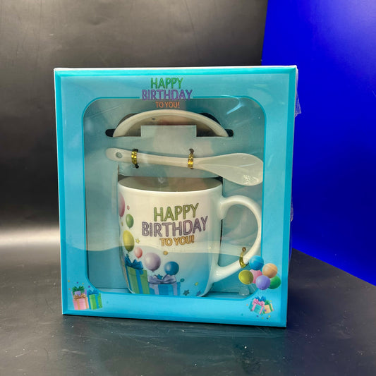 Tasse en céramique + Sous tasse + Cuillère - Happy Birthday!