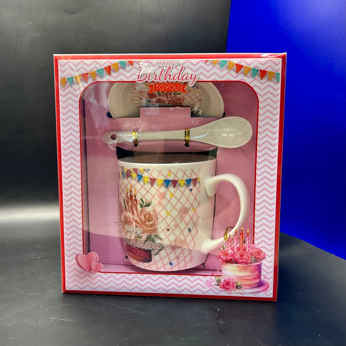 Tasse en céramique + Sous tasse + Cuillère - Happy Birthday!